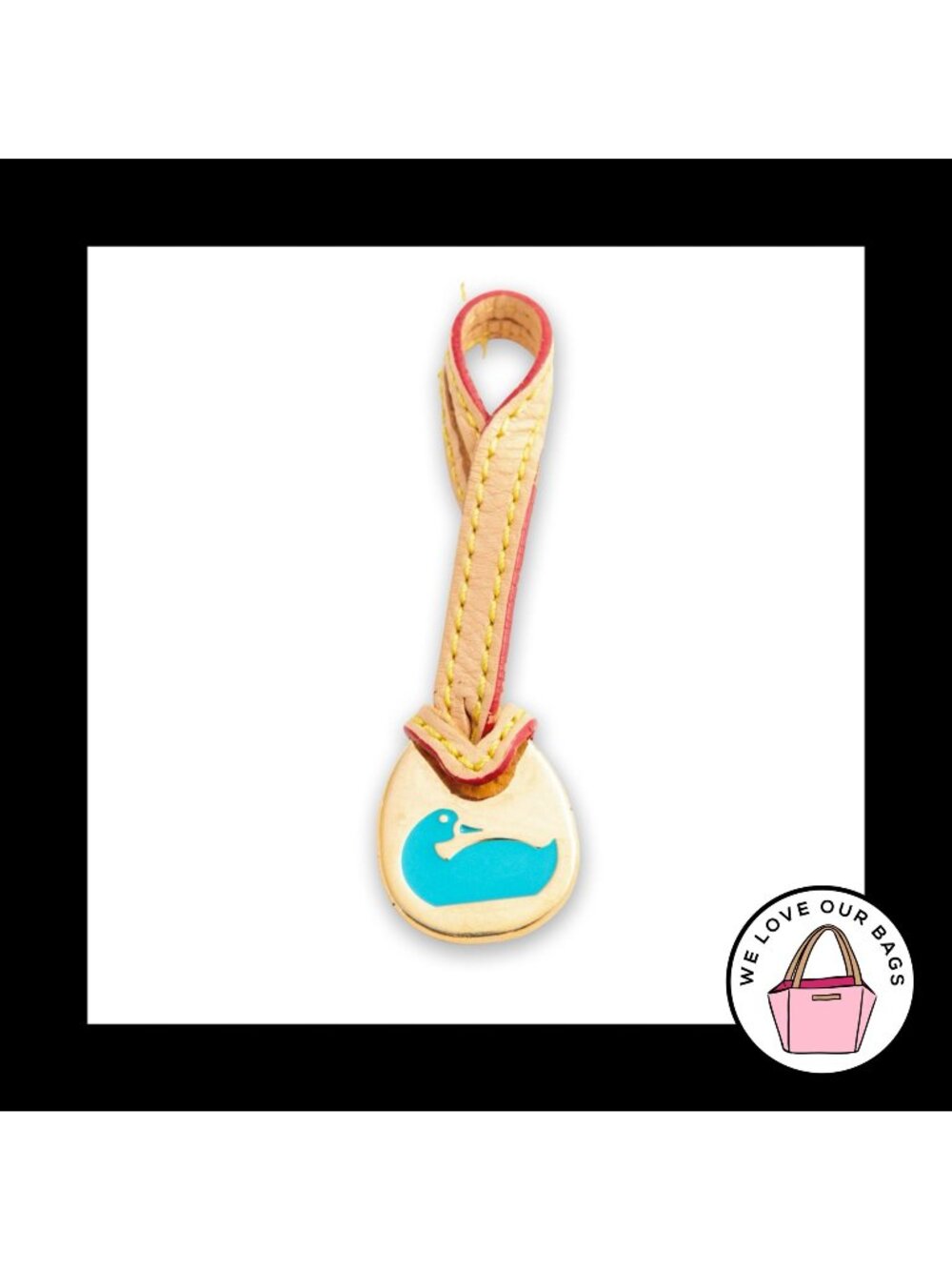 VINTAGE Y2K DOONEY & BOURKE Bag Charm Hang Tag Teal Blue Duck Tan Leather Fob